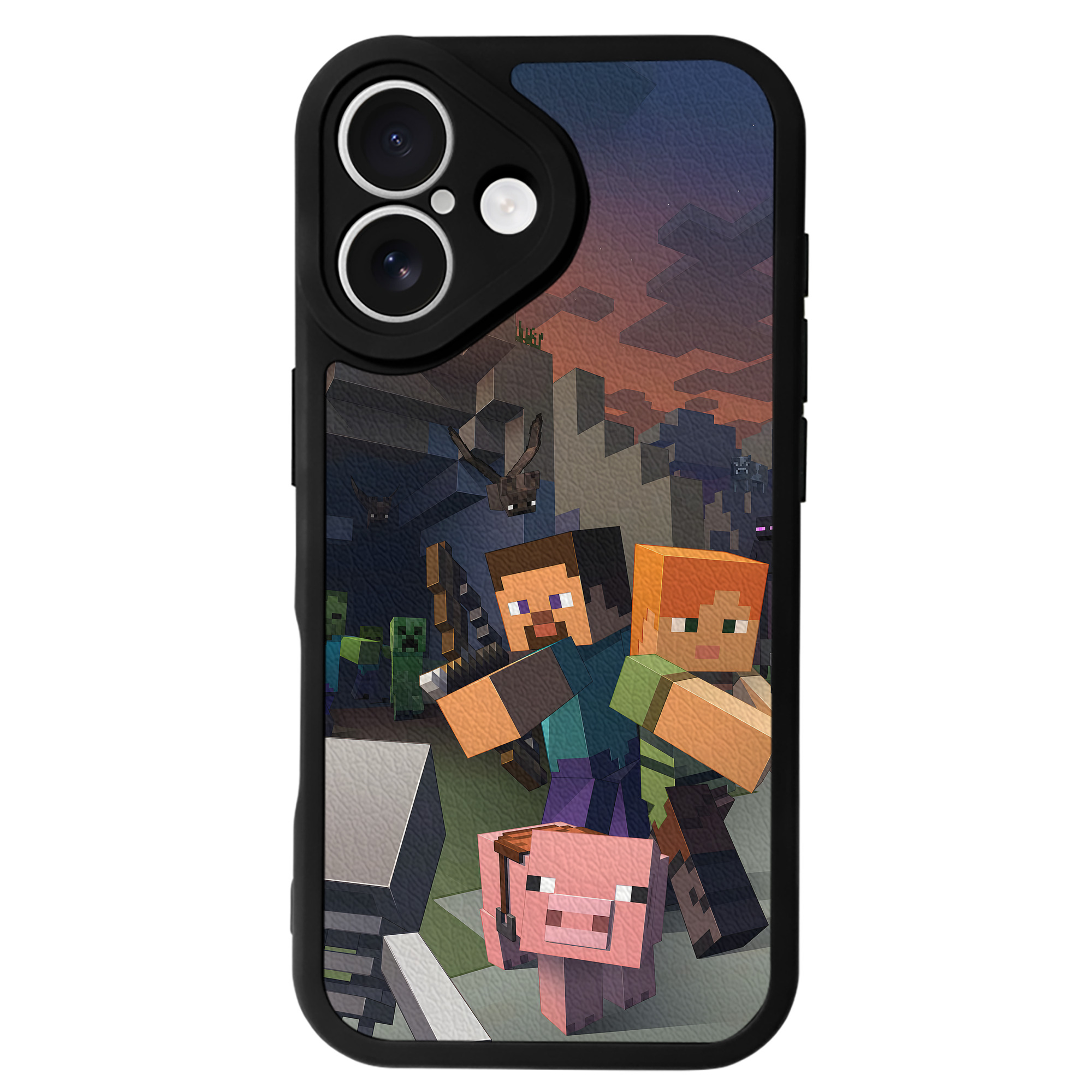 （画像用） マインクラフト ブロックの世界 Minecraft MC Block world 【iPhone 16シリーズ対応】シリコンスマホケース（レザー調） 材質：シリコン